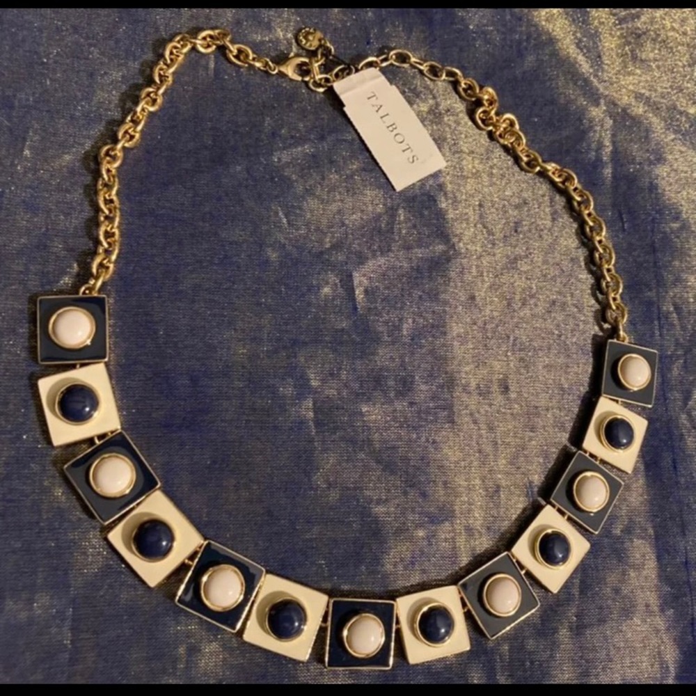 TALBOTS Navy & Cream Enamel Collar Necklace NWT!